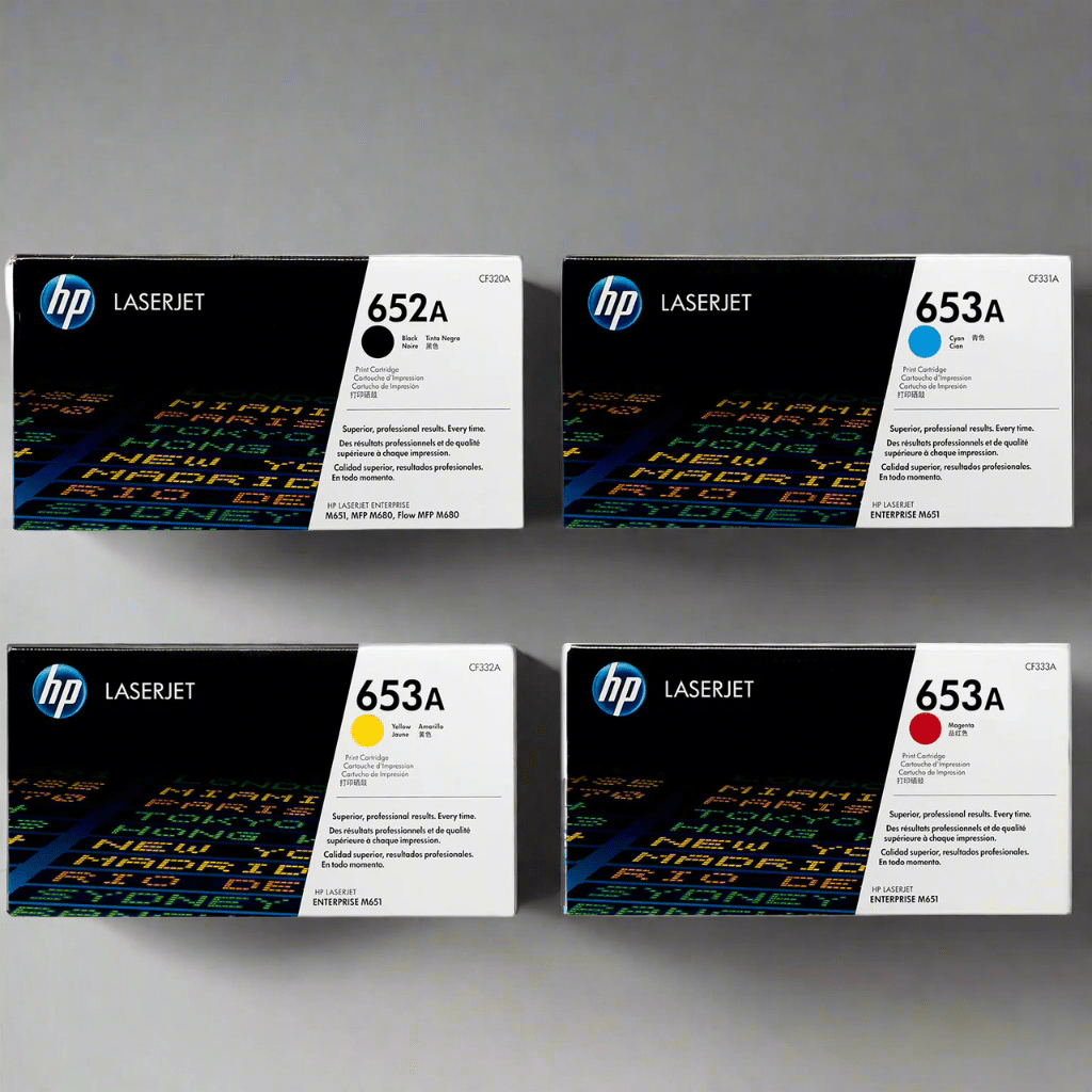 Genuine HP 652A 653A OEM Toner SET - CF320A Black, CF321A Cyan, CF322A Yellow, CF323A Magenta - Real Deal Toners