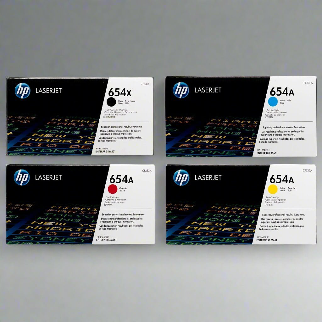 Genuine HP 654X 654A OEM Toner SET - CF330X Black, CF331A Cyan, CF332A Yellow, CF333A Magenta - Real Deal Toners