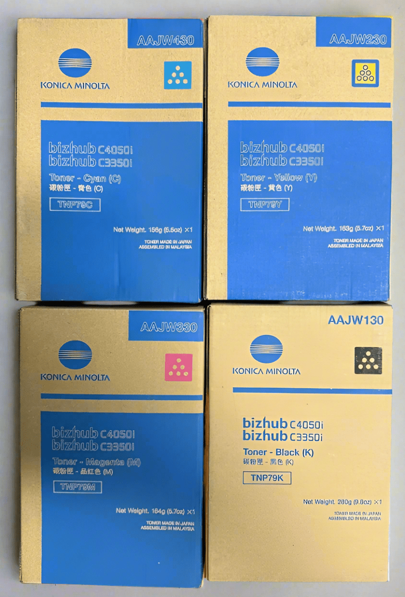 Genuine Konica Minolta TNP79 OEM Toner Cartridge Set - TNP79K Black, TNP79C Cyan, TNP79M Magenta, TNP79Y Yellow - Real Deal Toners