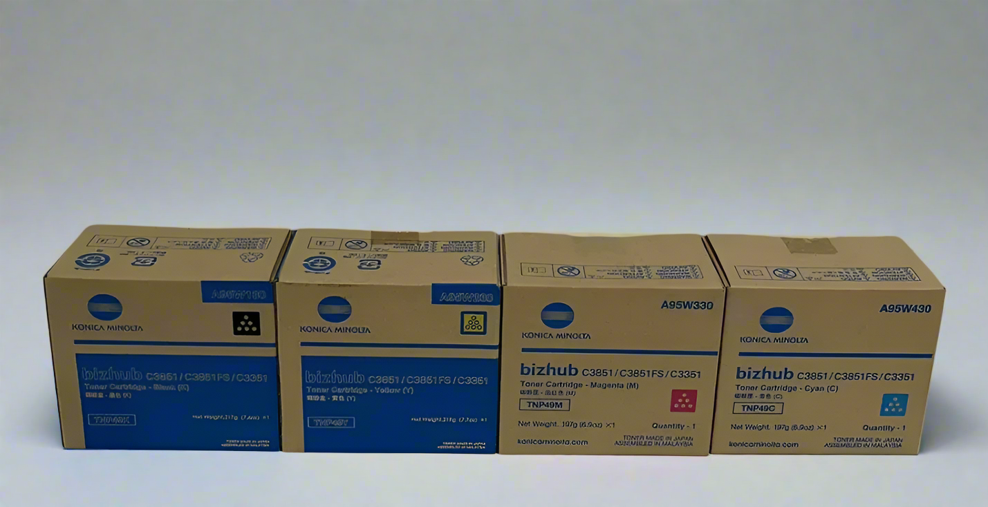 Genuine Konica Minolta OEM Toner Cartridge Set Cyan, Magenta, Yellow, Black - TNP49