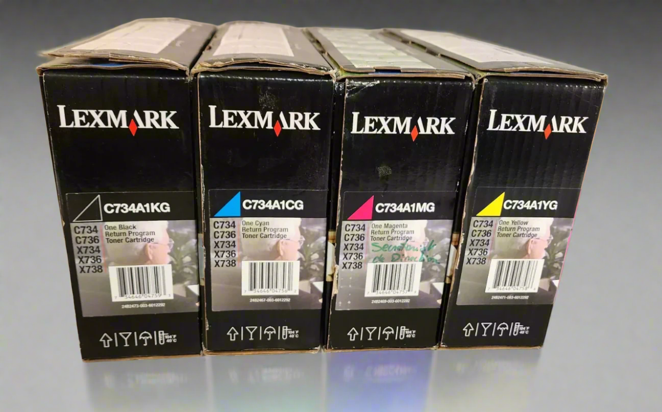 Genuine Lexmark OEM Toner Cartridge Set - C734A1 Black Cyan Magenta Yellow