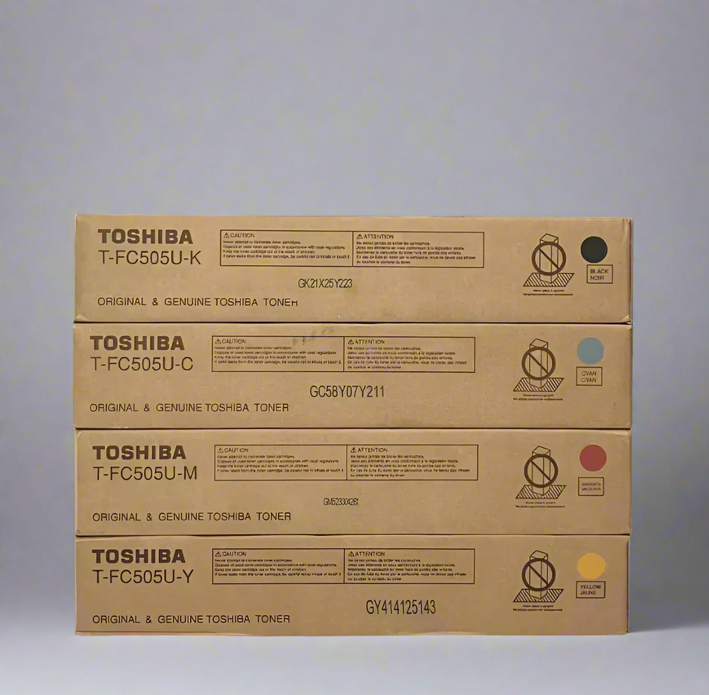 Genuine Toshiba OEM Toner Cartridge Set - TFC505U Cyan, Magenta, Yellow, Black