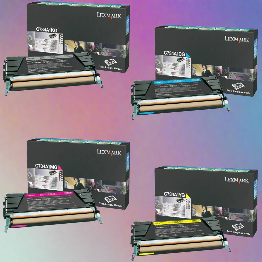 Genuine Lexmark OEM Toner Cartridge Set - C734A1 Black Cyan Magenta Yellow