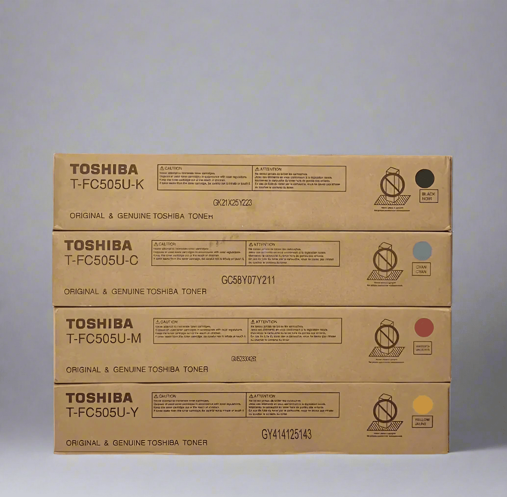 Genuine Toshiba OEM Toner Cartridge Set - TFC505U Cyan, Magenta, Yellow, Black - Real Deal Toners